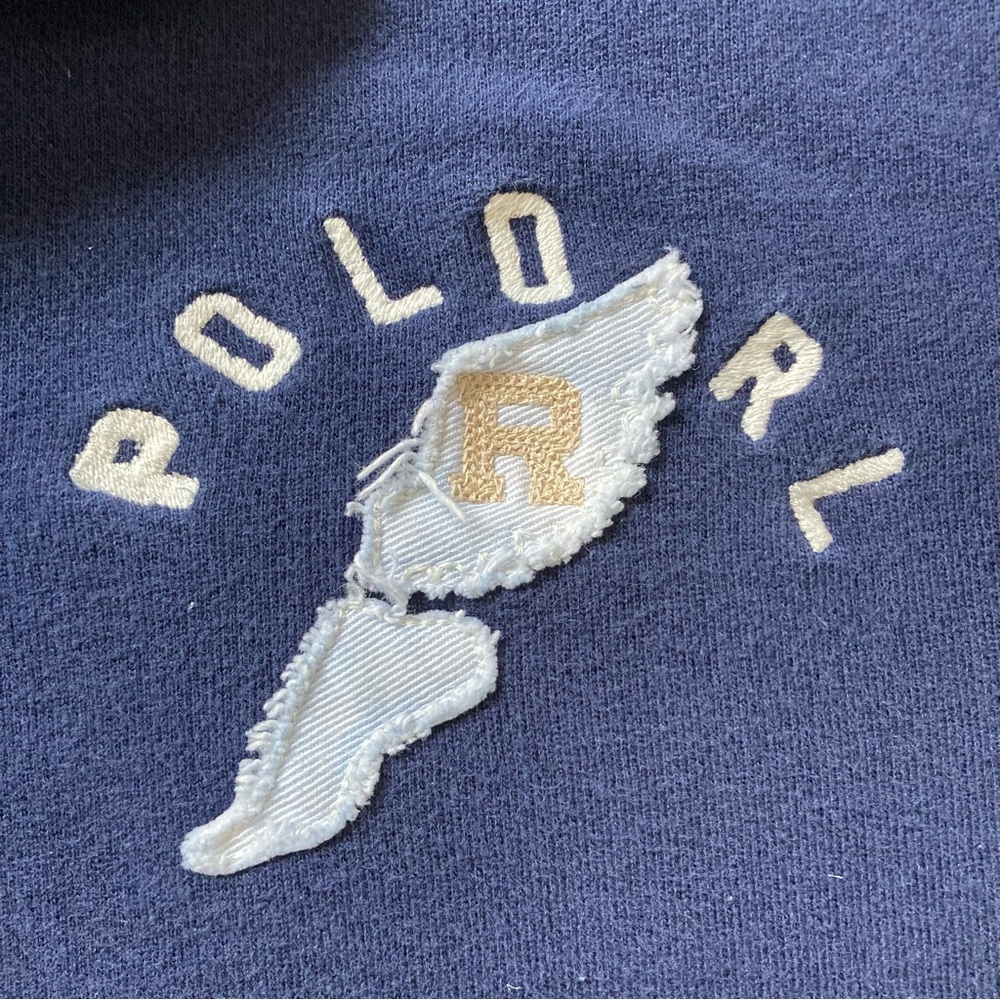 Vtg 90s Polo Ralph Lauren RL P-Wing Stadium‎ Quarter Zip Sweatshirt XL Rare Navy - Picture 4 of 9